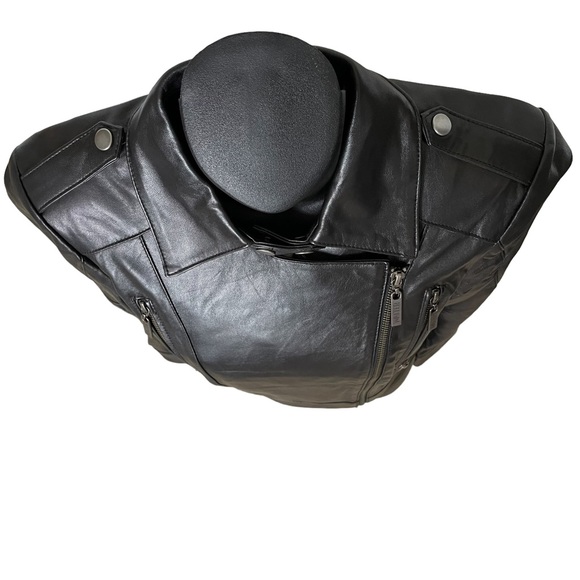 Women's Black Lambskin Leather Moto Biker Jacket Blazer by Walter Baker - Size 2 - Picture 9 of 16